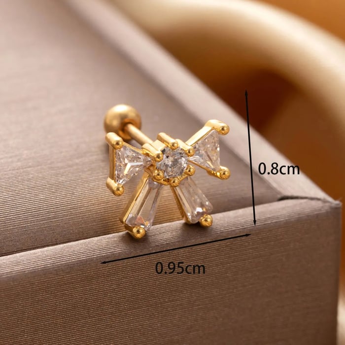 1 Piece Simple Series Classic Bow Knot Copper  Gold Color Zircon Women's Stud Earrings 